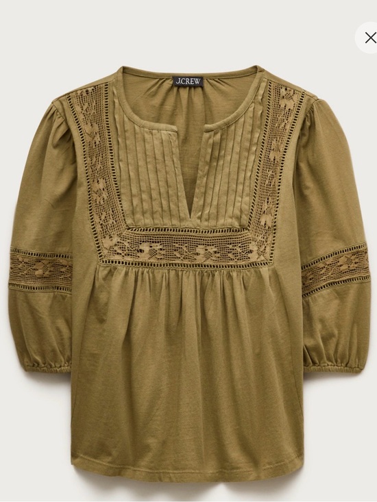 J. Crew Tops - J. Crew Olive Crochet Yoke Peasant Tunic